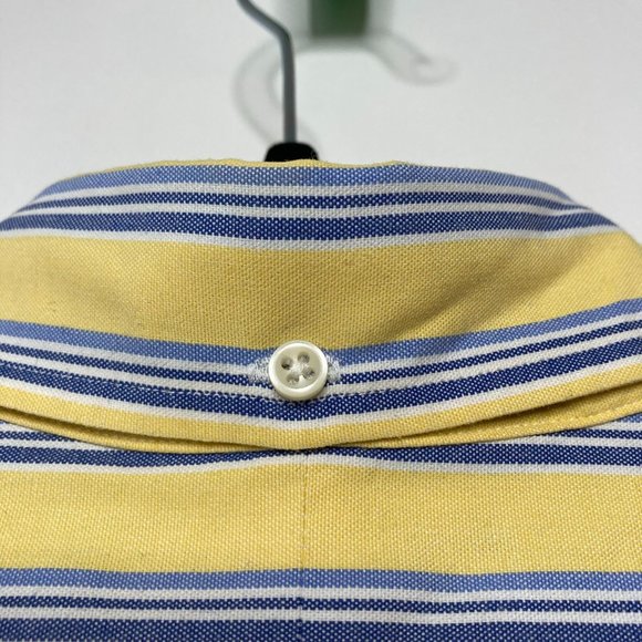 Ralph Lauren Yellow Blue Striped Short Sleeve Button Down Classic Fit Shirt L - Picture 10 of 12